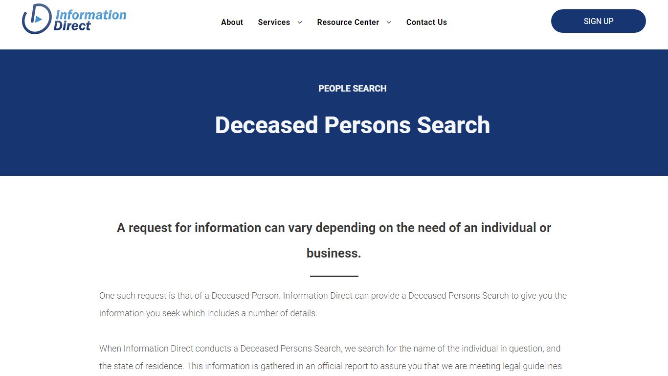 Deceased Persons Search | Information Direct